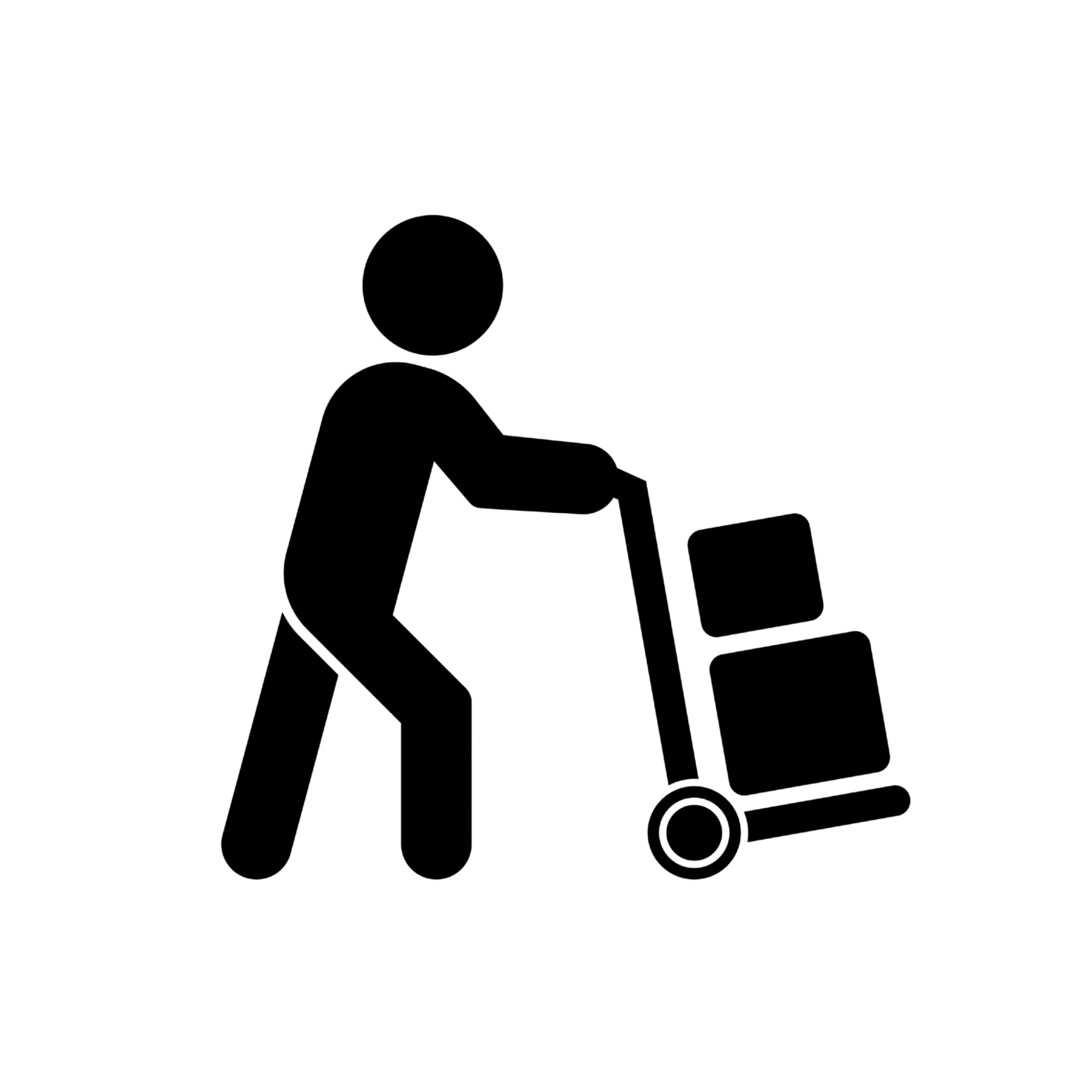 Ein Mann mit einer Schubkarre der Pakete transportiert