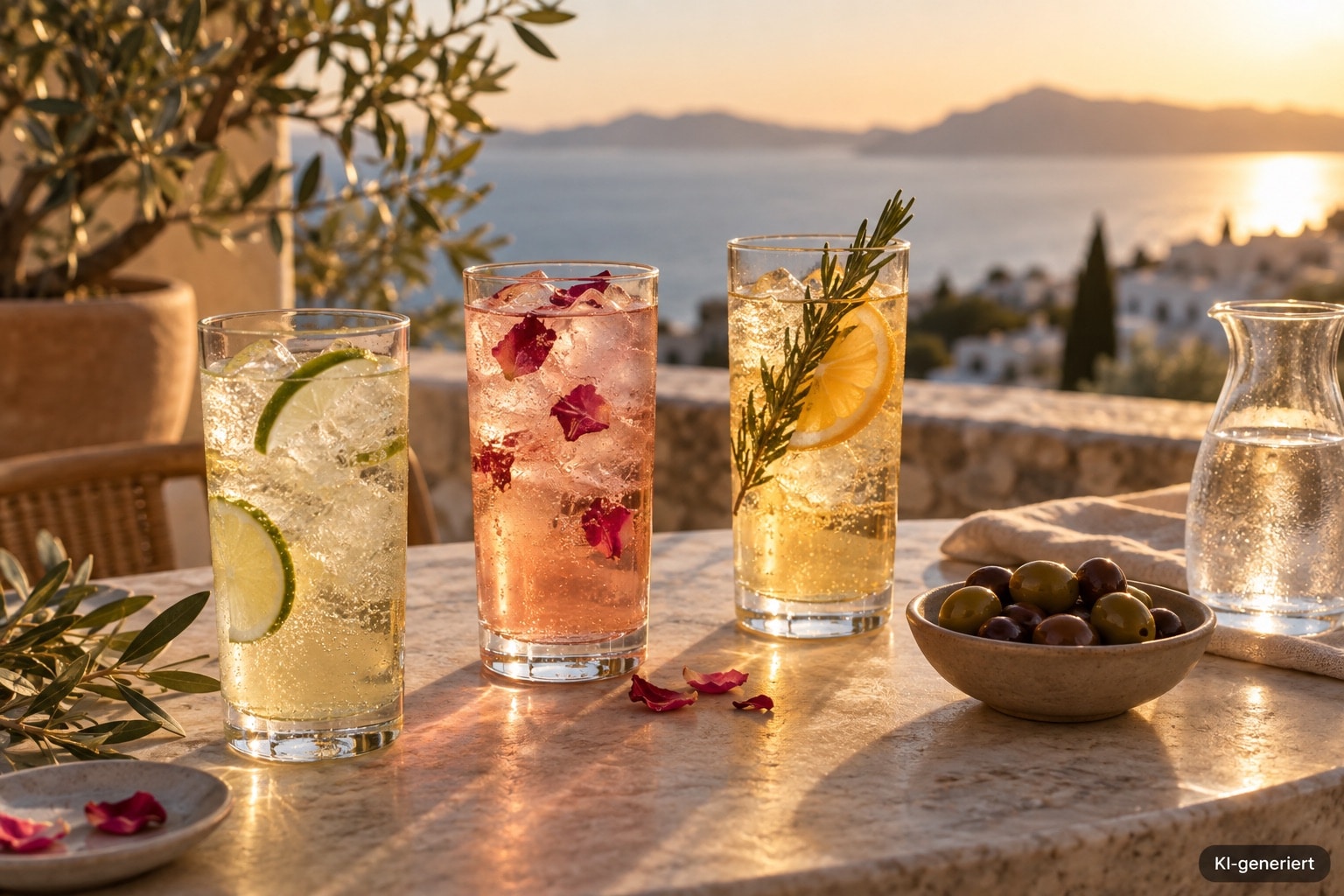 Verschiedene Aromen geben dem Aperitif seinen Charakter. Kennzeichnung KI-generiert im Bild